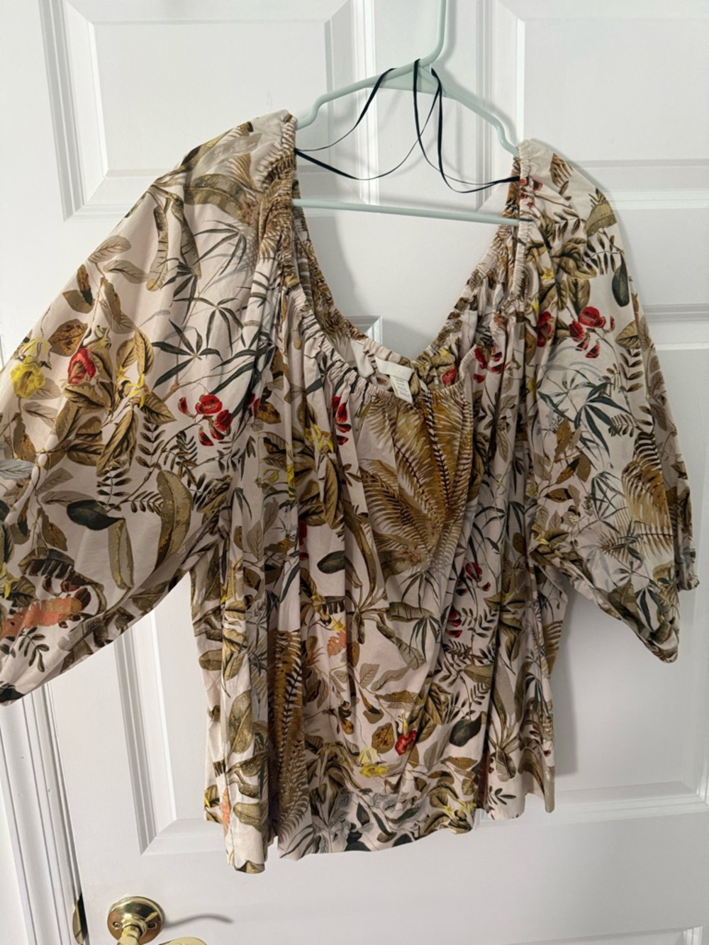 H&M Boho Peasant Crop Top with Floral Botanical Pattern